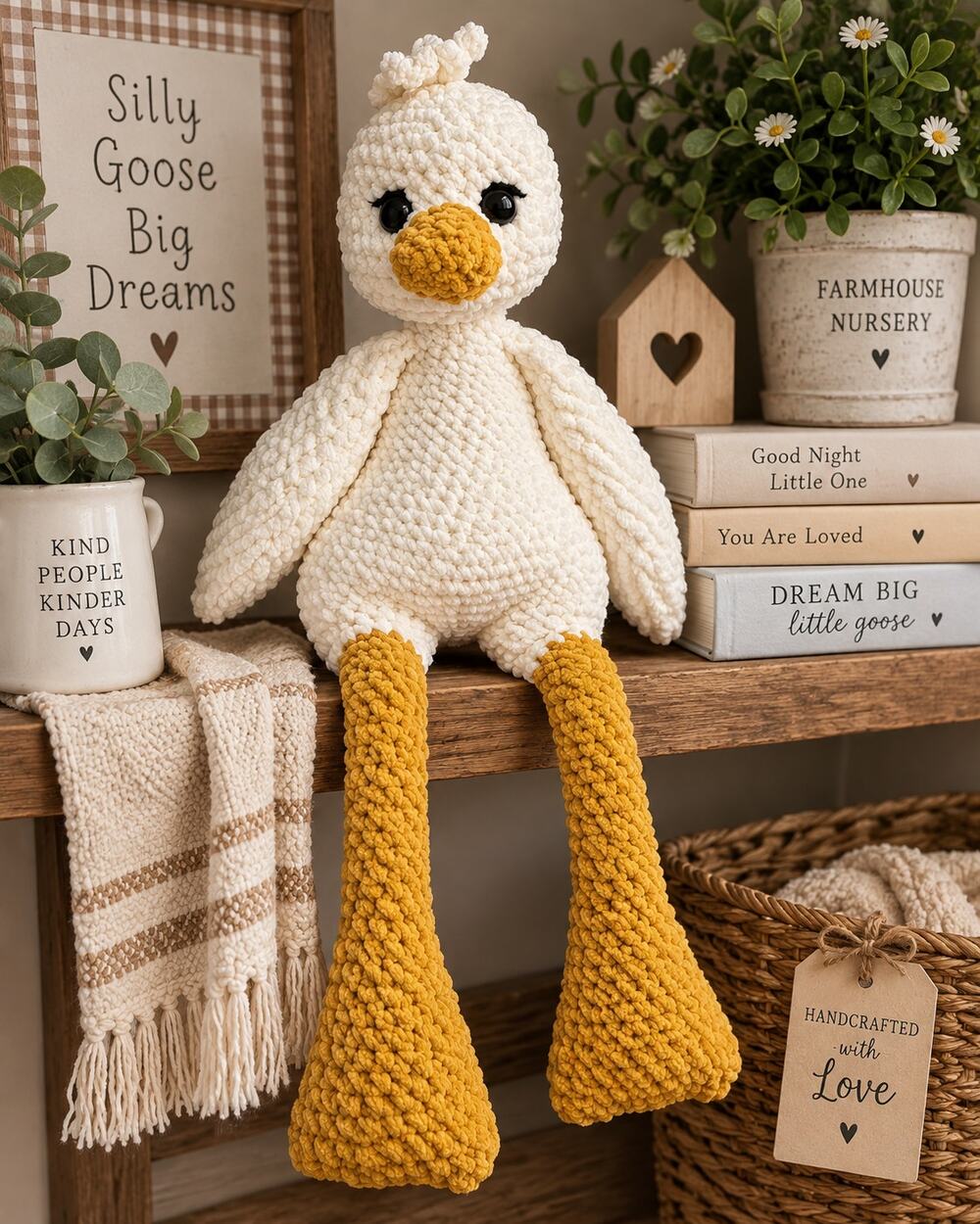 Handcrafted Crochet Goose Plush 22” Long Legged Farmhouse Nursery Decor Gift